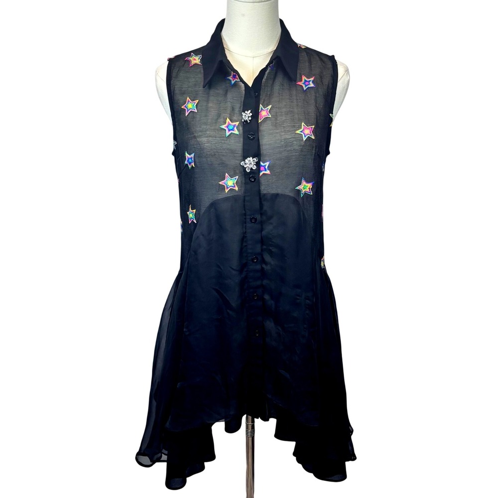 Dolce & Gabbana Black Sheer Star-Embellished Sleeveless Blouse